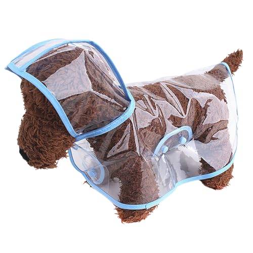 柔らかいペット犬コスチューム犬用レインコート フード付き 透明レインコート 中型・小型犬用 ポンチョ ペット用防水レインウェア(Blue,L)