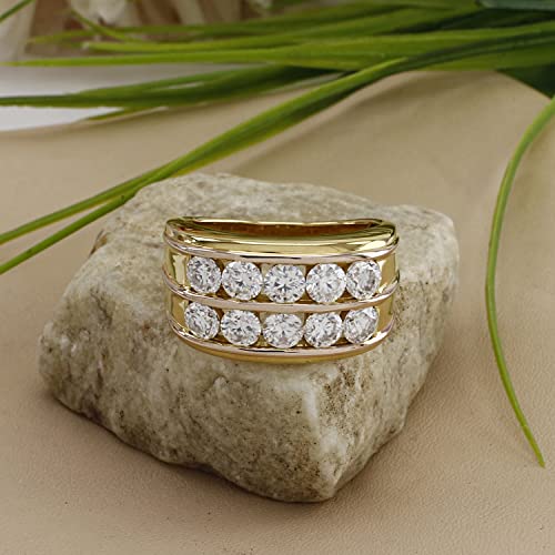 Men's Wedding Band Rings | 925 Sterling Silver Princess Cut Moissanite & Lab Grown Diamond Men's Religious Two Tone Double Row Crossover Channel Set Half Eternity Band 3 Stone Promise Ring For Him4