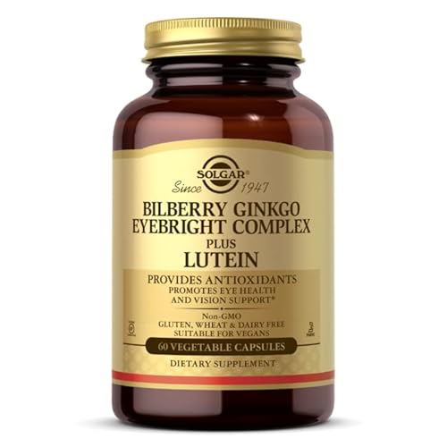 Solgar Bilberry Ginkgo Eyebright Complex Plus Lutein, 60 Vegetable Capsules Promotes Eye Health&Vision Support With Lutein & Vitamins A,C & E Non-GMO, Vegan,Gluten Free,Dairy Free,Kosher - 30 Servings