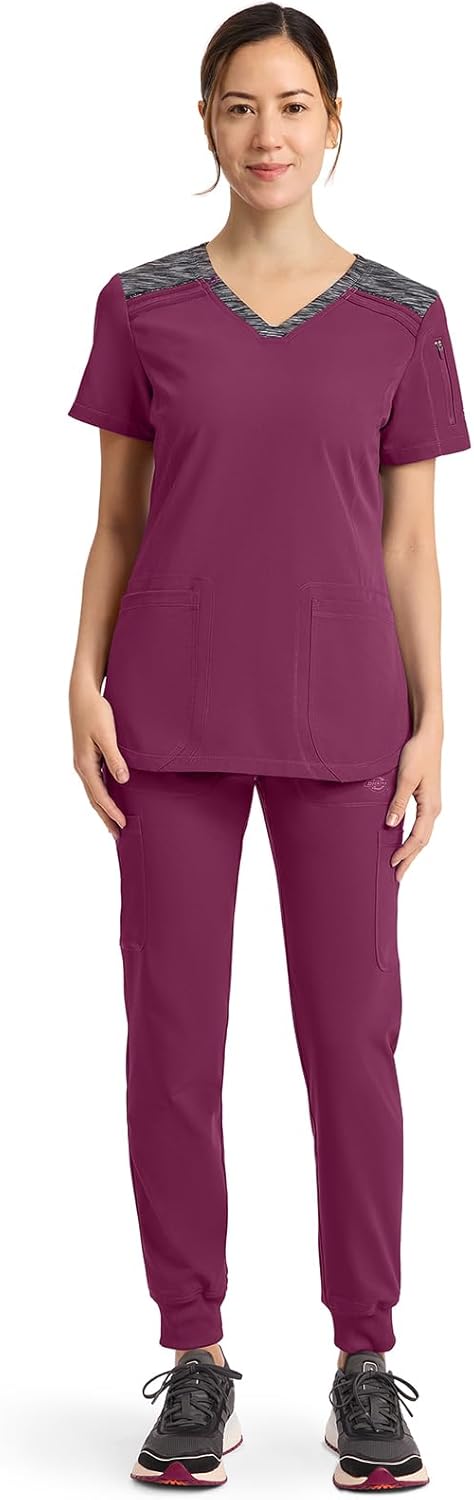 Dickies Dynamix Womens Tops, Athletic-Inspired Mélange V-Neck Scrub Top with Four-Way Stretch and Moisture Wicking DK740