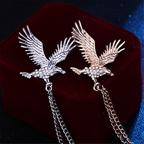 Image of WCRAZYE Shiny Rhinestone Metal Feather Lapel Pin Angel Wings Tassel Chain Brooch Collar Pins for Women Girls Men's Animal Eagle Pin Suit Sweater Shawl Coat Breastpin Accessories