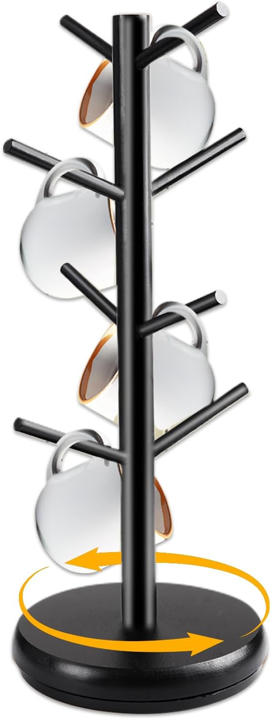 Mug Holder Tree,360° Rotated 8 Hooks Coffee Cup Holder for Counter, Stable Mug Stand for Kitchen,Coffee Bar Accessories and Decor,Coffee Station Organizer Black, Ac53us-HGS4179