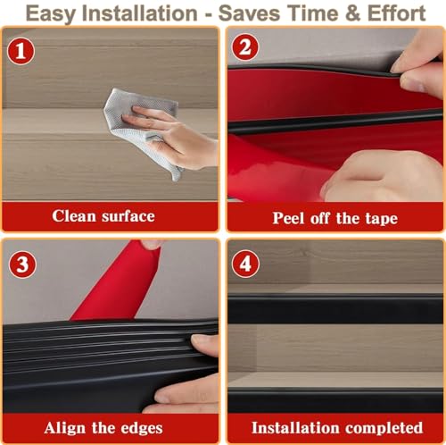 Premium Treppenkantenprofil Selbstklebend, 3.0M Treppen-Kantenschutz Treppenwinkel, treppenprofil gummi, Rutschfester Kantenschutz aus Silikon-Gummi für Innen/Außen | L-förmige Stufenkante | Schwarz