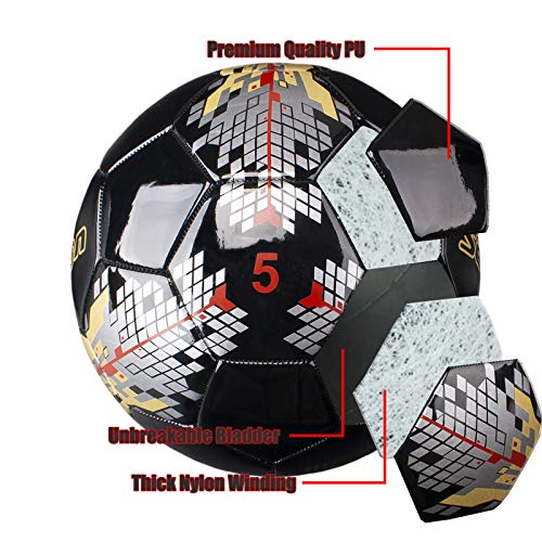 Image of Senston Soccer Ball for Kids and Adult Training Ball Black Size 5 Official Match Football Balls with Pump | Hard-wearing Durable PVC, All-Weather, Fade-resistant, Anti-deform, Good Air Retention, Easy Clean, Training Match