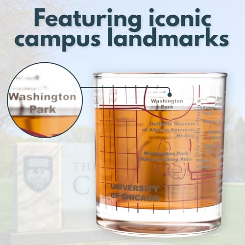 Greenline Goods University of Chicago Maroons Whiskey Glasses Set of 2, 10 oz Rocks Glasses with Full-Color Logo & Campus Map – Officially Licensed Bourbon Glass Gift for Alumni & Fans by Greenline Goods - Used condition - Image 3