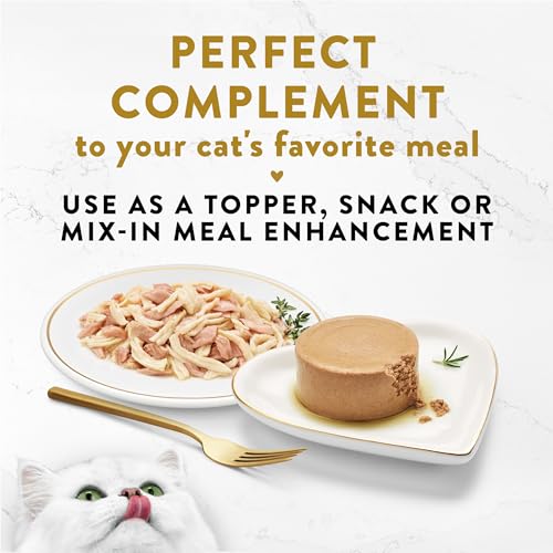 Image of Fancy Feast Purina Appetizers Lickable Grain Free Wet Cat Food Topper White Meat Chicken and Flaked Tuna Appetizer - 1.1 oz. Trays,(Pack of 20)
