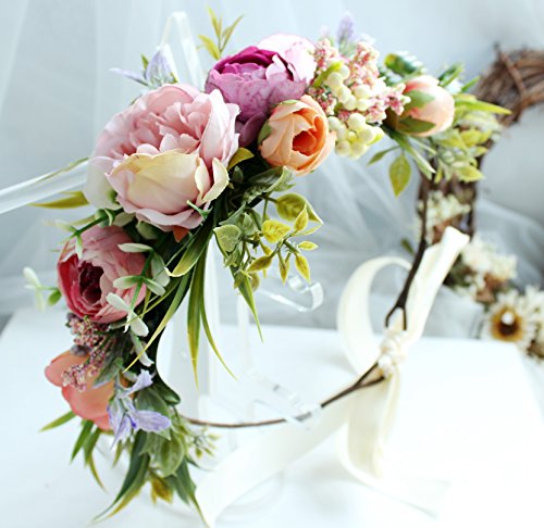 Image of Vivivalue Handmade Adjustable Flower Wreath Headband Halo Floral Crown Garland Headpiece Wedding Festival Party