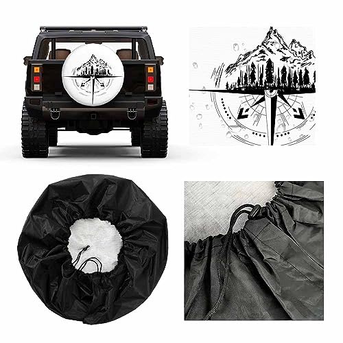 Image of Compass Spare Tire Cover Mountains Outline Palm Tree Nature Travel Beautiful Rock Weatherproof Universal Wheel Protectors Camper Tire Covers for Trailer Rv Travel(17 inch)