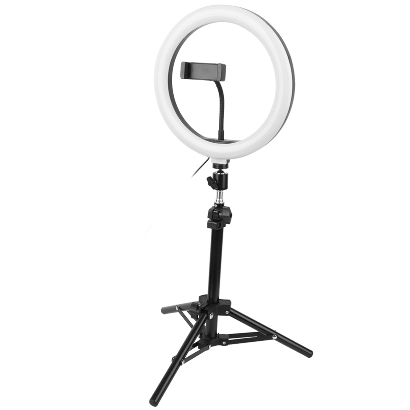 Luce Anulare a LED Dimmerabile con Treppiedi, Alimentazione USB, Ruotabile a 360°, Clip per Telefono per Studio Video di Trucco