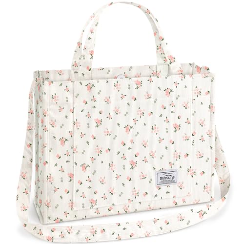 Bolsa feminina de veludo cotelê pequena, bolsa tiracolo estética - escola, trabalho, viagem, compras, Flor rosa média-pequena, Medium