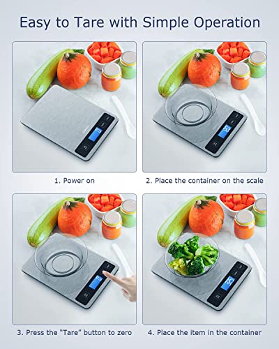 Large Digital Kitchen Scales 15KG, Drcowu Food Weighing Scale for Cooking Bakery Meal Prep and Keto, Electric Baking Scales with Tare Function, Grams and Oz, Backlight LCD, 1g/0.1oz Accuracy, Silver - Image 7