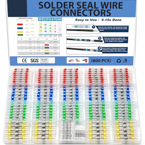 Tuliadu HZ-001 800 Pcs Solder Seal Wire Connectors Heat Shrink Butt Connector Sleeve Waterproof Insulated Electrical Butt Splice Wire Terminals cover