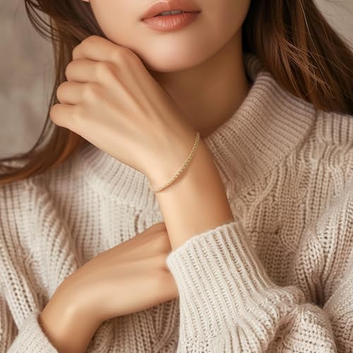 14K Gold Bracelets for Women Non Tarnish Gold Chain Bracelets Womens Starry Rope Design Gifts for Women 6.5-9 Inches3