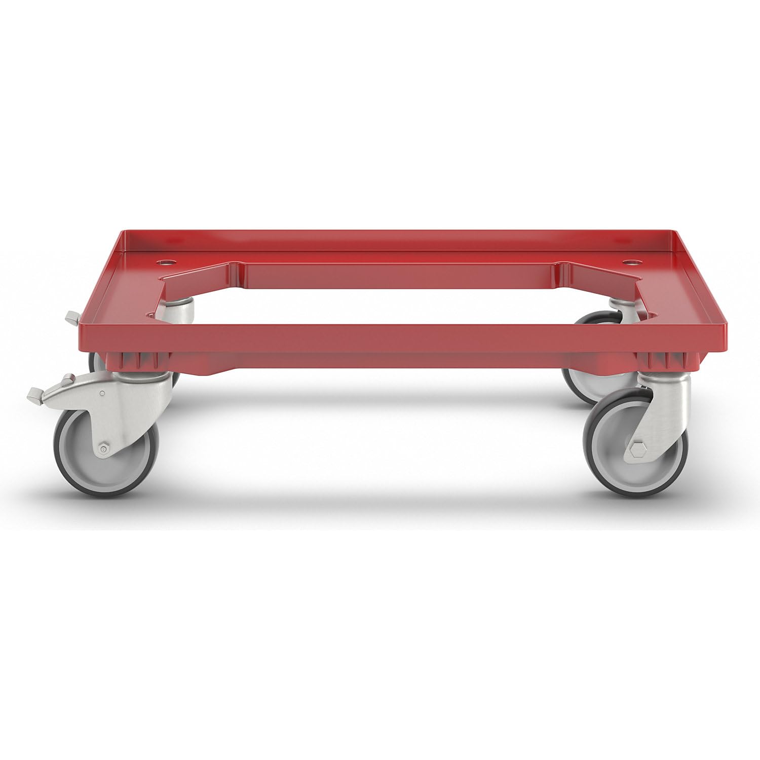 eurokraft | Plateau roulant professionnel | 600 x 400 mm | 4 roulettes pivotantes | dont 2 avec dispositif de blocage | rouge
