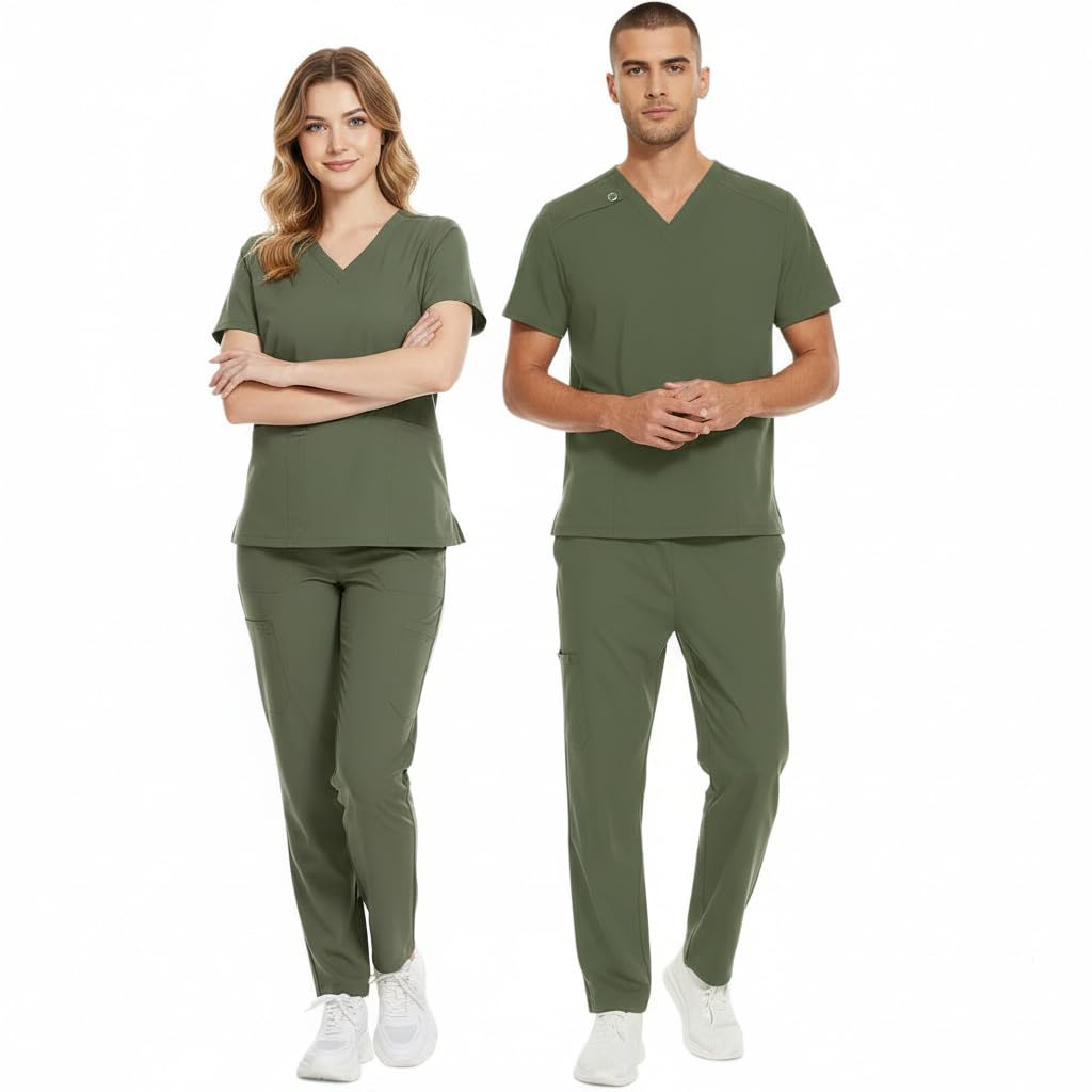 Zestaw szorowania z krótkim rękawem unisex top z dekoltem w serek z 2 kieszeniami spodnie z prostą nogawką z regulowaną talią mundur medyczny DK86