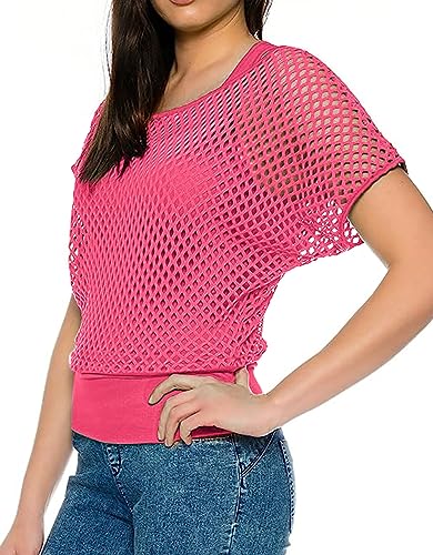 ELFIN Camiseta de Malla para Mujer de los años 80 Carnaval Fiesta temática Tops 80s Fancy Dress Camisetas de Verano