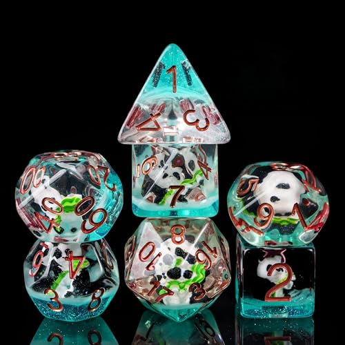Image of Cusdie 7-Die Dice DND, Polyhedral Dice Set Filled with Animal, for Role Playing Game Dungeons and Dragons D&D Dice MTG Pathfinder (Panda w /Bamboo)