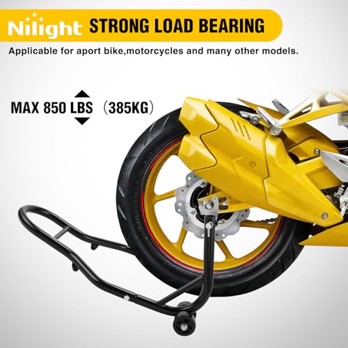 Image of Nilight Universal 850lbs Motorcycle Rear Wheel Lift Stand | with U + L Fork for Suzuki Yamaha Honda Kawasaki, Black