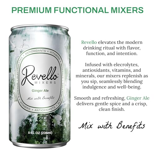 Image of Revello Mixers Ginger Ale - Mixer Infused with Electrolytes, Antioxidants, Vitamins & Minerals - Low Sugar & Calories - Premium Beverage for Crafted Cocktails & Mocktails - 8 fl oz (Pack of 4)