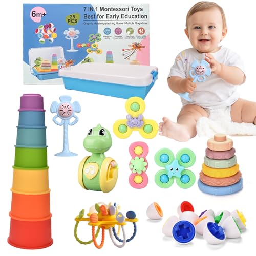 Dazhshun Juguetes Montessori para Bebés de 6 a 12 Meses,Juegos para niños pequeños 7 en 1 para 1 2 3 Años,Juguetes Sensoriales para Bebe Juegos Educativos de Bloques de Construcción,Regalos para Bebe