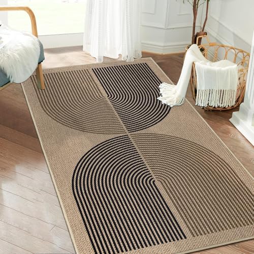 Capslpad Alfombra de pasillo 80 x 150 cm, aspecto de yute, alfombra natural, lavable, alfombra negra y marrón, antideslizante, salón, pasillo, cocina, dormitorio, balcón