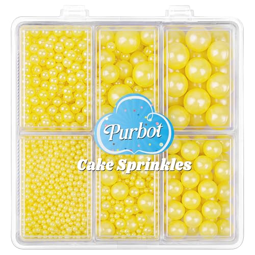 Image of Yellow Pearl Sprinkles for Cake Decorating, 4 Sizes Sugar 130g /4.6oz, Cupcake, Ice Cream, Donuts, Macaron Toppings Supplies (2mm, 4mm, 7mm, 1cm)
