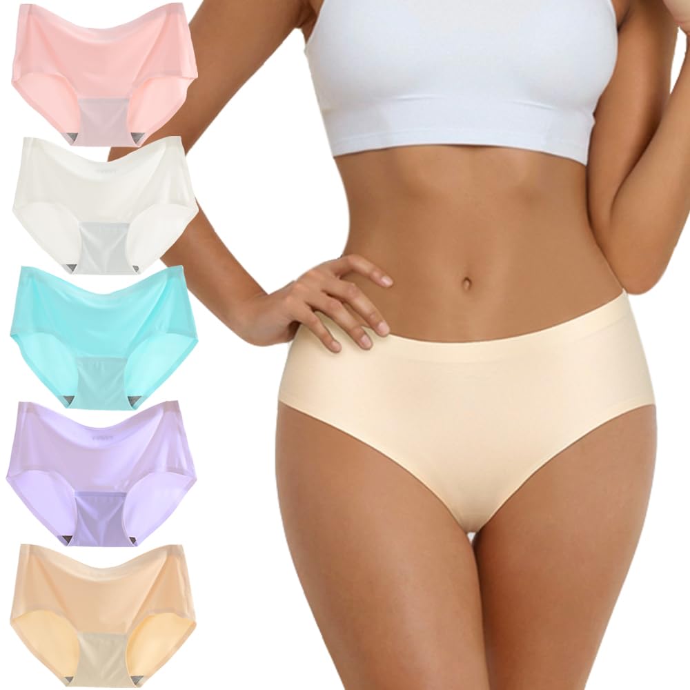 Seamless Underwear for Women No Show Breathable Ladies Panties Invisibles Briefs Soft Stretch Hipster Bikini 5 Pack