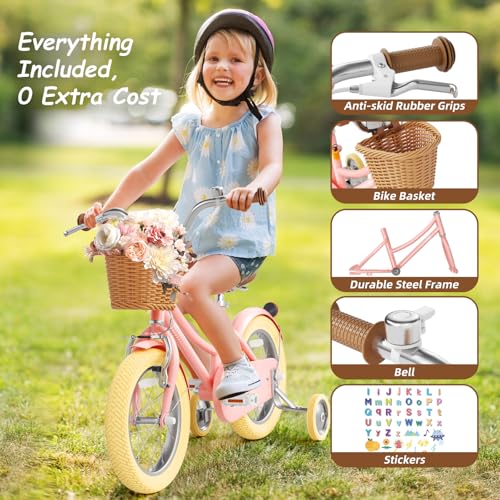 Image of Glaf 12 14 16 18 20 24 Inch Girls Bike for 2-15 Years Old | Kids Bike Bicycle,with Training Wheels, Toddler Bike,Girls Cruiser Bicycle, with Adjustable Seat and Handlebar