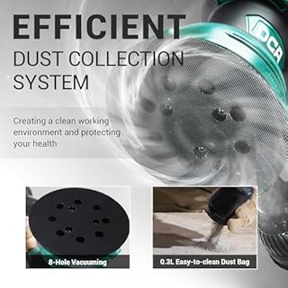 DCA Random Orbital Sander, 300W 12000 OPM Electric Sander with Dust Collection, 125MM Hand Electric Tool, 6 Variable Speeds, 10pcs Sandpapers for Woodworking,Sanding, Polishing, DIY, Home Improvements