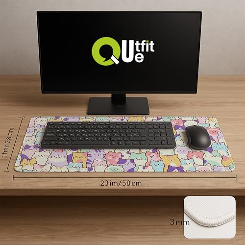 Image of Printed Gaming Mousepad - Premium Stitched Edges, Smooth Surface,Size 11x23 inches, Non-Slip Rubber Base - Ideal for Office & Gaming Setup (Funny cat)