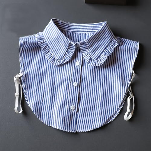 Image of GUZOSJO Blue Striped Detachable Collar Shirt,Dickey Half Blouse False Collar for Lady Girls Men