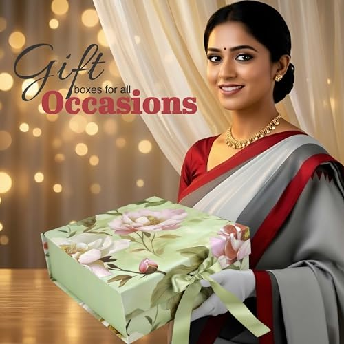 Image of RBS - MEDIUM Empty Gift Box 26x26x10cm Decorative Flower Gift Boxes for Presents (1 Pack) Box for Gift Packing Multipurpose Hamper Cardboard Box for Gift All Occasion (M-Eternal Blossom)