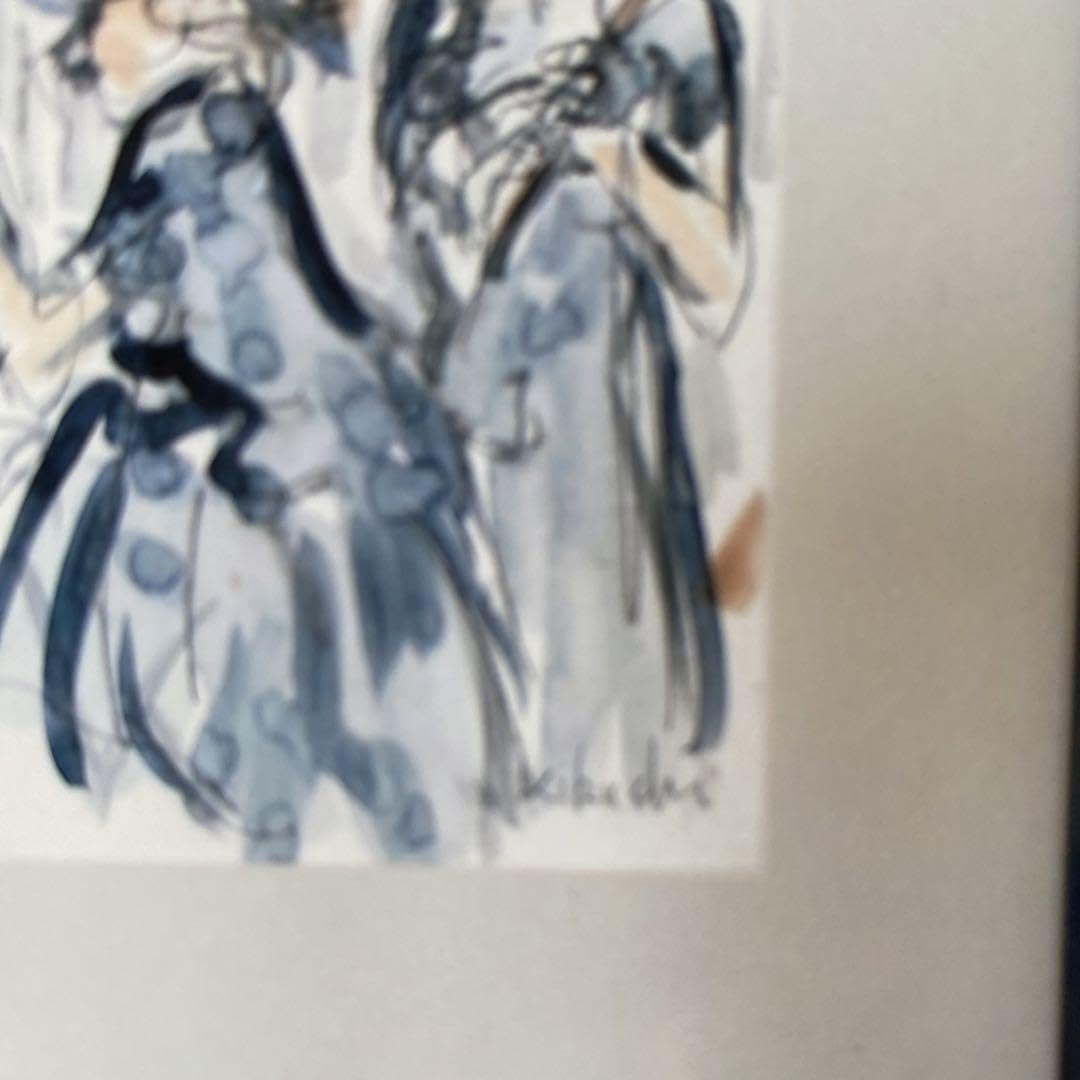 絵画水彩画「奏でる」菊地正則渡仏手描き美品額付きサイン送料無料