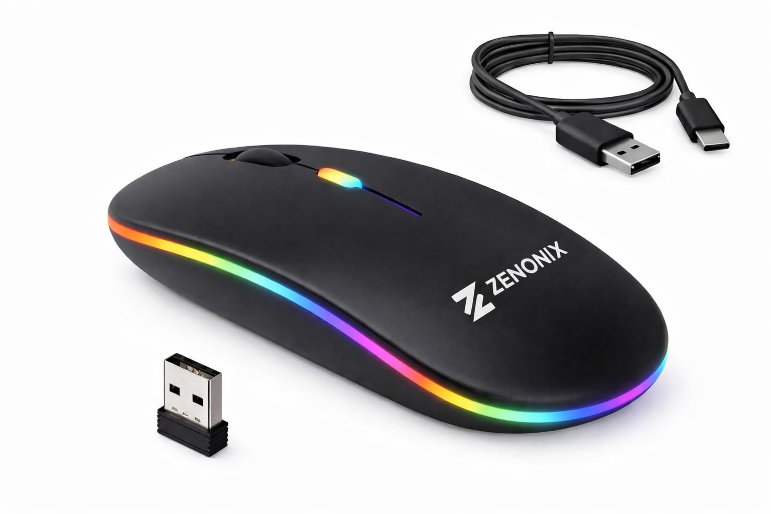 ZENONIX Zen-Slim Wireless Mouse, Rechargeable, BT+2.4GHz, Multicolor