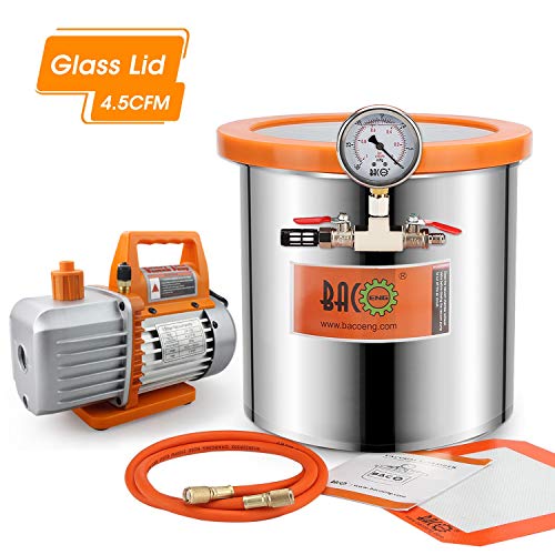BACOENG 3 Gallon 4.5 CFM Tempered Glass Lid Vacuum Degassing Chamer and Pump