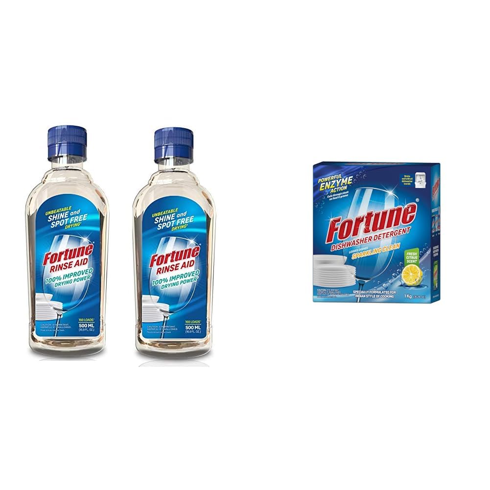 Fortune Dishwasher Rinse Aid | Pack of 2-500 ml per pack| Quick Drying & Spotless Shine | Prevents Water Spots & Calcium Deposits | For All Dishwashers & Dishwasher Detergent Powder | 2 Kg-image-43