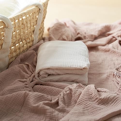 Image of Meracorallo Muslin Pack and Play Fitted Sheet, 100% Cotton, Fog | Soft Breathable Mini Crib Sheet, Pack N Play Sheet, 38x26 In, Playard Mattress Sheet for Baby Boys and Girls