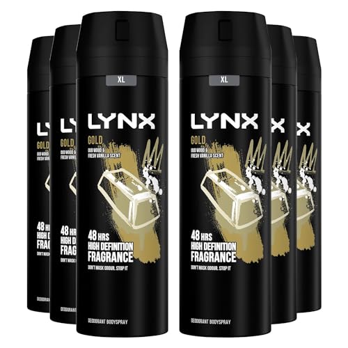 Lynx XL Body Spray 48-Hours High Definition Men's Fragrance Protect from Sweat and Odour with the Unique Scent Masculine Deodorant Spray for Men, 200ml (Gold, Buy 6)