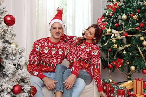Image of Aiboria Matching Family Ugly Christmas Reindeer Snowflakes Sweater Pullover for Women /Men /Boys /Girls