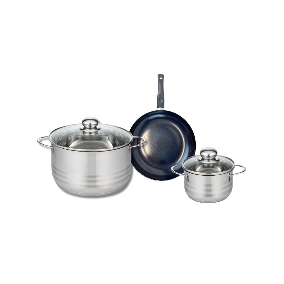 ELO 9710450 3-częściowy zestaw naczyń kuchennych, zestaw 1 patelni 20 cm i 2 garbany 14 i 24 cm Elo Prima Brilliant, stal nierdzewna, indukcja