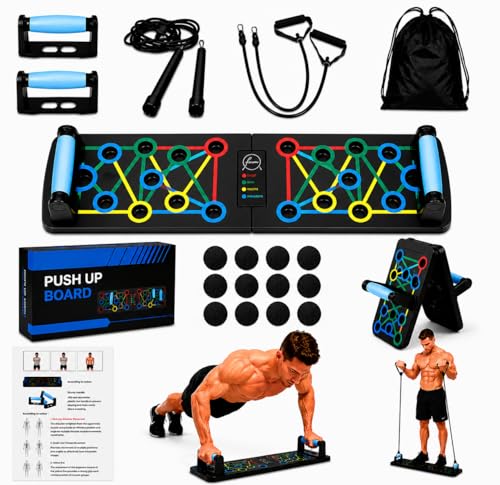 T MATYAL Foldable Push Up Board Set with Jump Rope and Resistance Bands Portable Home Gym Equipment with Storage Bag and Workout Guide for Full Body Strength Training for Men and Women
