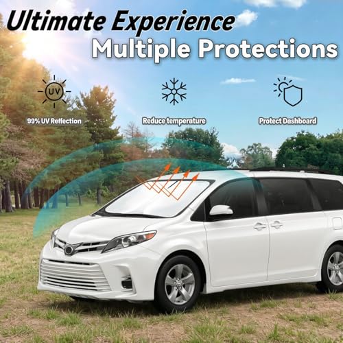 Image of Windshield Sun Shade for 2021-2026 Toyota Sienna Accessories | Car Front Window Sun Visor & Heat Shield | 240T Sunshade Protection Blocks UV Rays Keep Your Car Cooler
