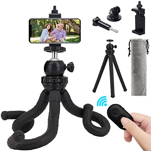 Naohiro Phone Tripod, Portable and Flexible Phone Tripod Stand with Wireless Remote and Phone Holder, Tripod for iPhone/Android Smartphone/Camera/Sports Camera