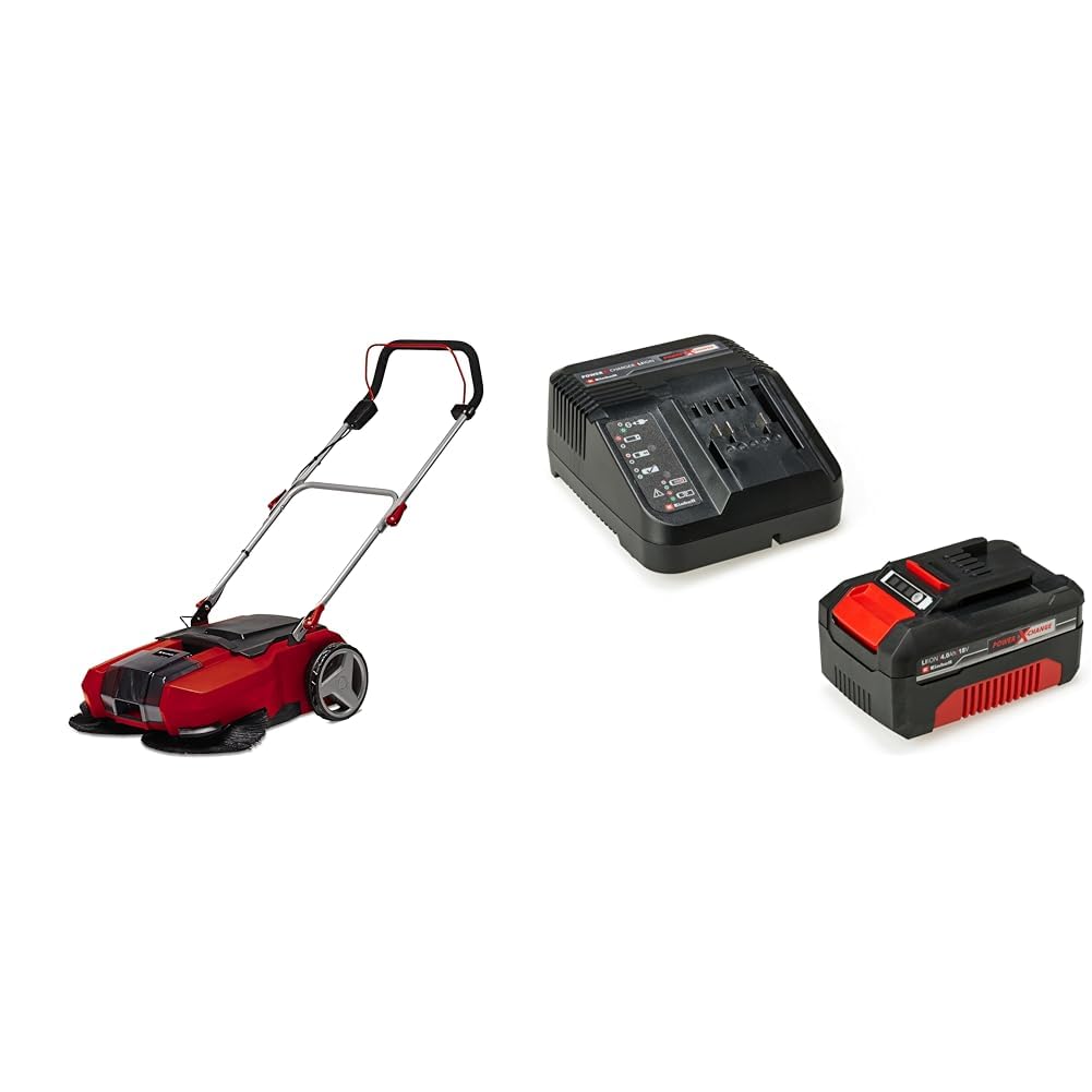 Einhell Spazzatrice a Batteria Te-Sw 18/610 Li-Solo Power X-Change + Power-X-Change Starter Kit, Caricabatteria e Batteria da 4000 mAh Li-Ion, Nero, Rosso