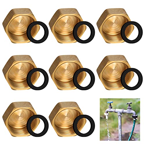 Bouchon de Tuyau en Laiton, 8Pcs Bouchon Hexagonal, 3/4 "BSP Capuchon Fileté en Laiton avec Rondelles de Tuyau, Bouchon Radiateur, Bouchon Laiton Femelle, Idéal pour le Raccordement de Tuyau Cover
