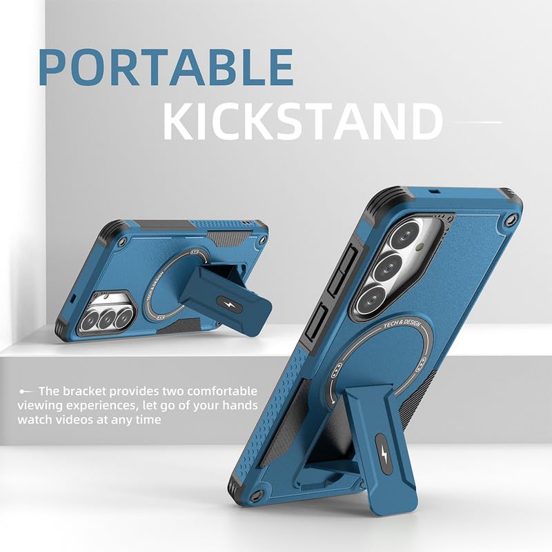 Image of US LITE Back Cover for Samsung Galaxy S26 with Portable Kickstand | MagSafe Compatible Magnetic Case | Shockproof Military Grade Protection | Extreme Protection Phone Cover - Blue