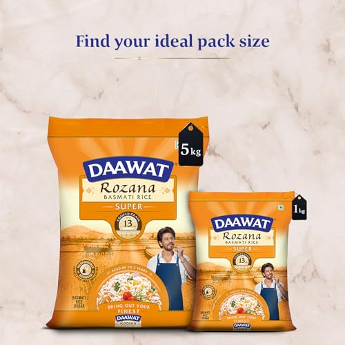 Image of Daawat Rozana Super Basmati Rice 1Kg| For Everyday Consumption| Cooked Grain Upto 13mm*| Naturally Aged (Pack of 3)
