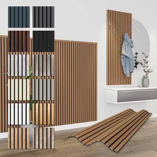 HEXIM Pannelli Acustici 138,5x60cm - Parete a Lamelle Flessibile Legno MDF Pannelli Murali Rivestimento a Lamelle Rivestimento Murale (1 pannello / 0,83 m² Teak - APH09)