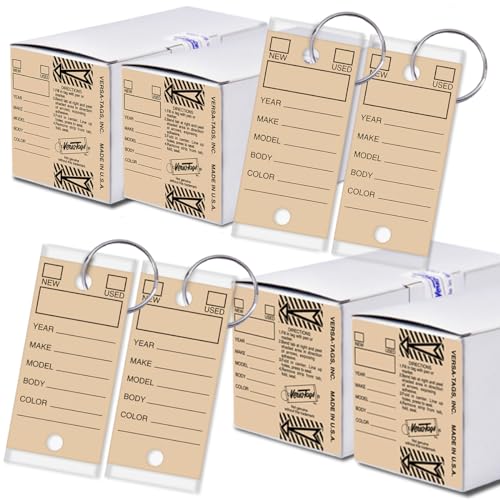 Image of Versa-Tags 1000 Key Tags, Self Protecting Poly, 1.25''x3'', Highly Resistant to Abrasion, 1000 Key Tag Pack, 1000 Chrome Plated Key Tag Rings Included Color Tan | Abrasion-resistant poly key tags with chrome-plated rings for automotive dealerships, inventory, & vehicle key organization