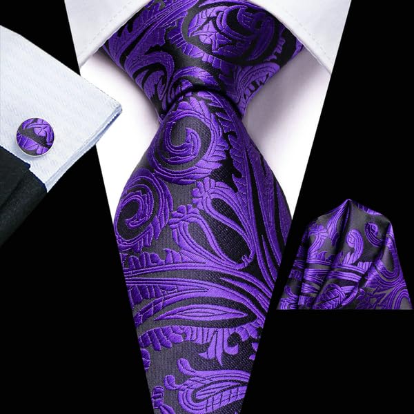 Image of Hi-Tie Men's Tie Lapel Pin Set Pocket Square Cufflinks Formal Woven Silk Tie Sets Wedding Party